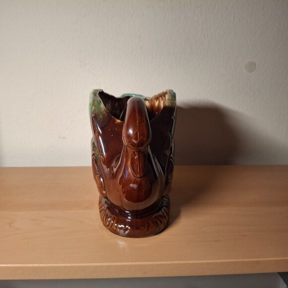 Vintage Japan Brown Drip Glaze Swan Planter Small Chip on Beak - Picture 4 of 5
